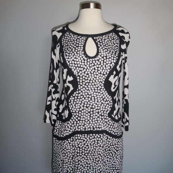 Diane von Furstenberg Black White Rose Heart Firebird Mosaic Silk Mini Dress 8 - Picture 7 of 13